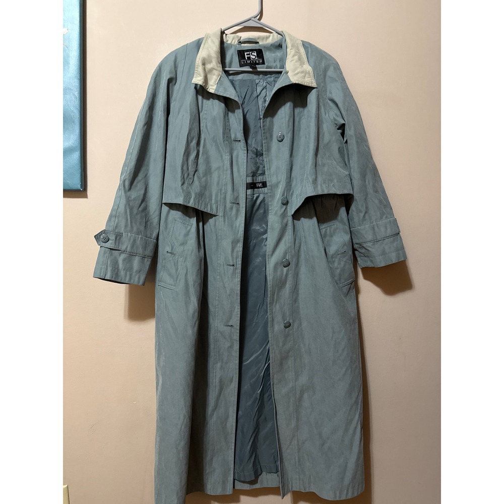 FS Limited Women Light Blue Trench Coat Full Length Classic Style Size 6P